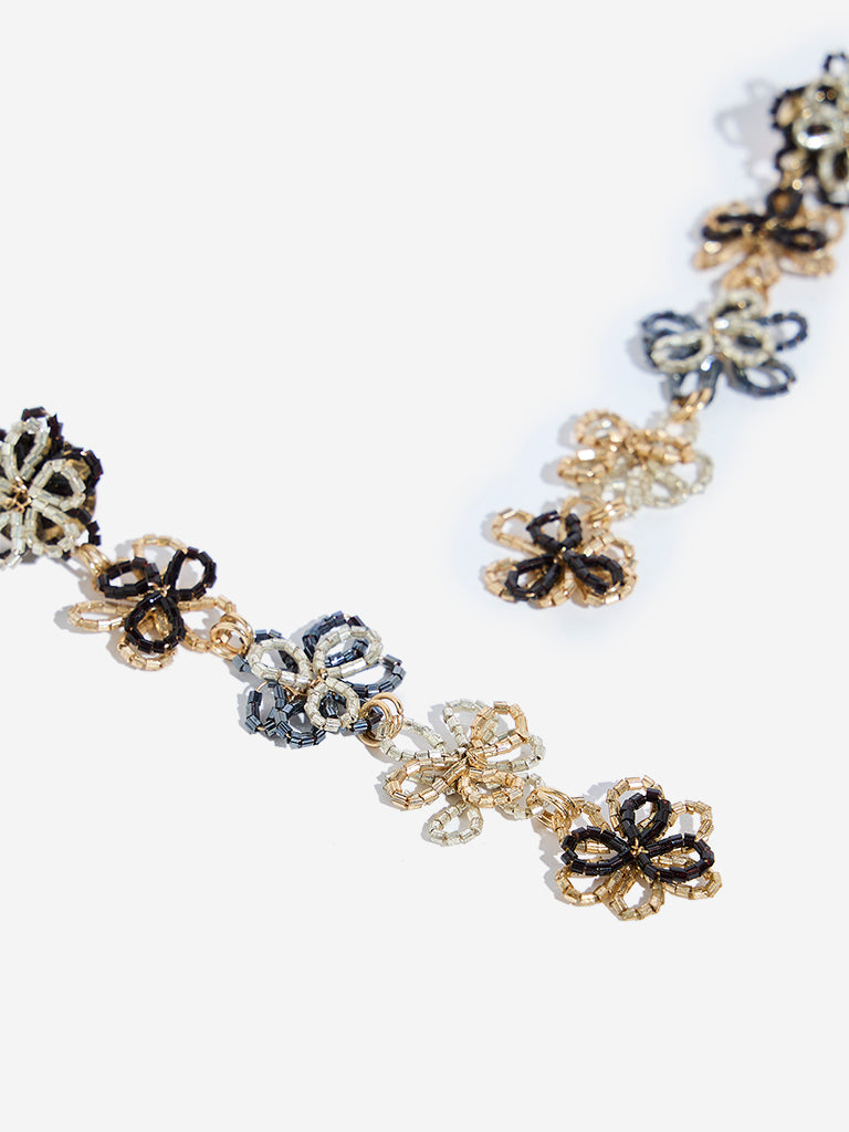 Westside Accessories Gold and Silver Long Flower Dangler Earrings