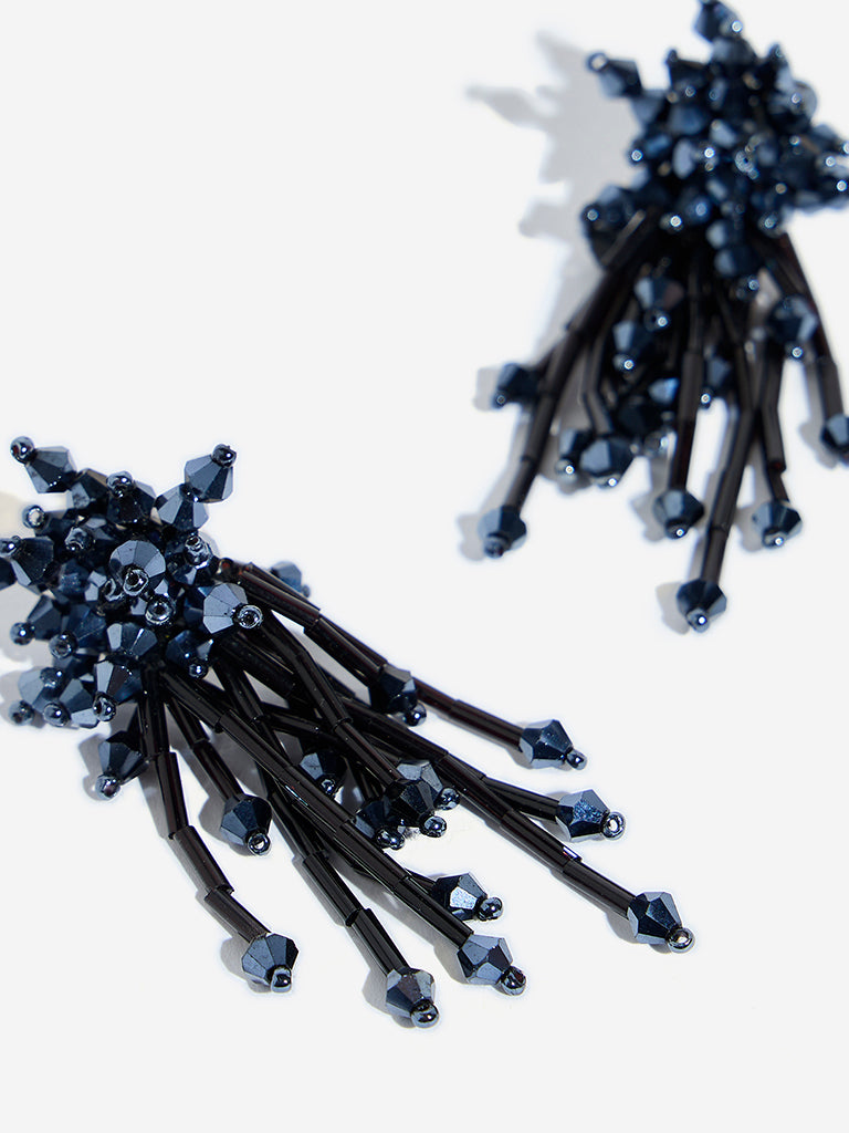 Westside Accessories Black Beaded Statement Dangler Earrings