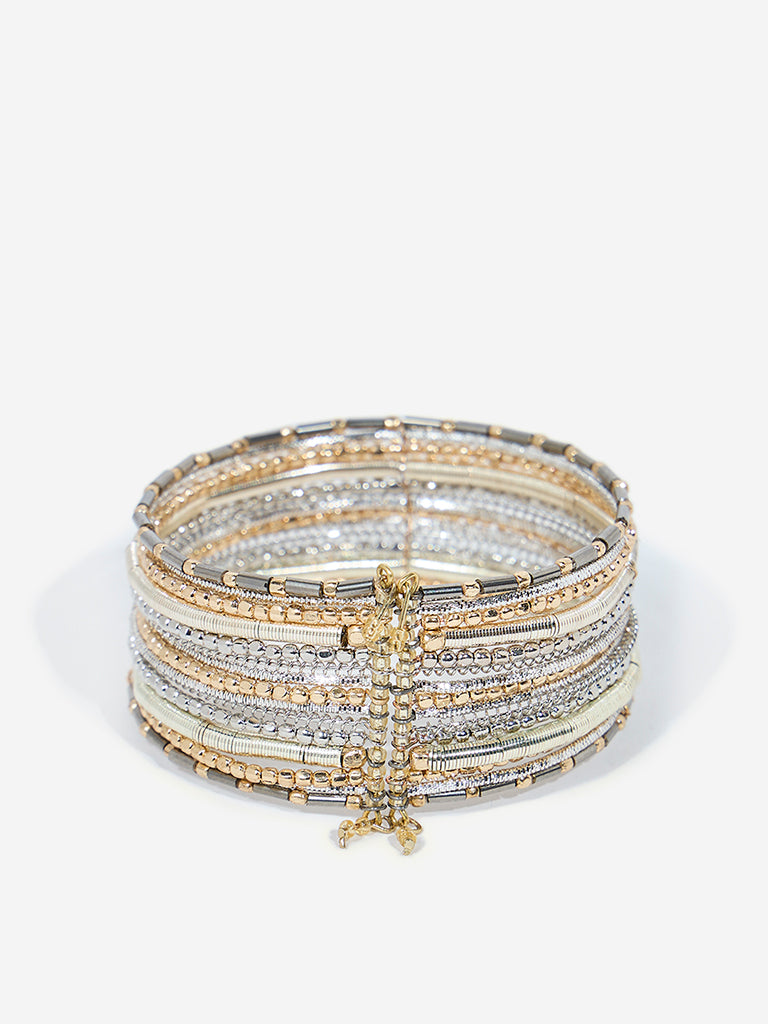 Westside Accessories Gold and Silver Beaded Cuff Bracelet