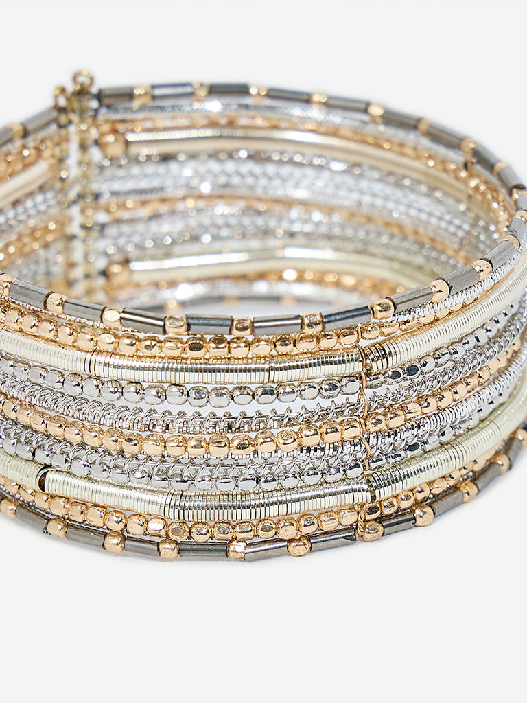 Westside Accessories Gold and Silver Beaded Cuff Bracelet
