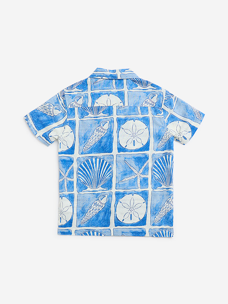 HOP Kids Blue Checkered Printed Resort-Fit Shirt