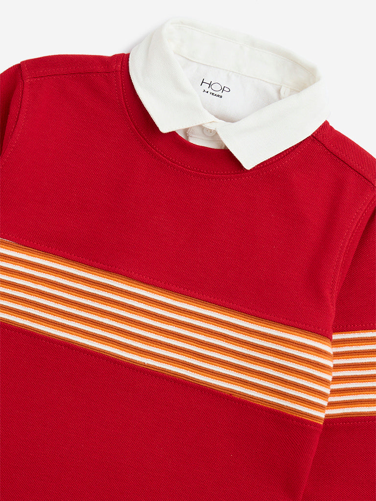 Westside HOP Kids Red Striped Cotton T-Shirt for Casual Wear Zoomed View