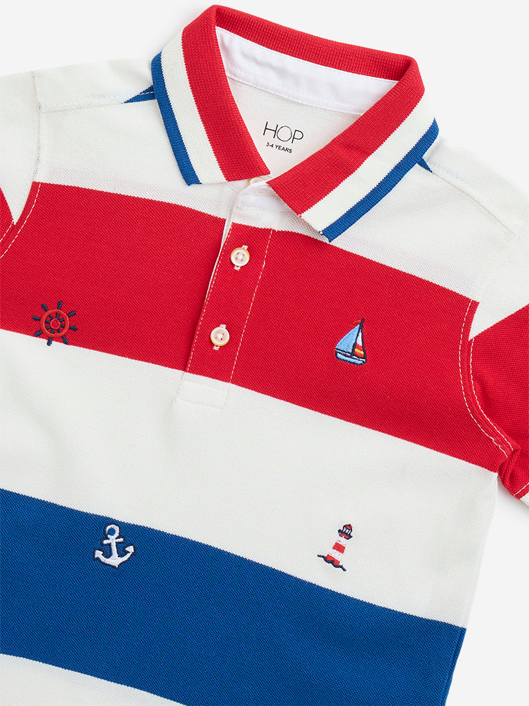 Westside HOP Kids Red Colour-Blocked Cotton Polo T-Shirt for Casual Wear Zoomed View