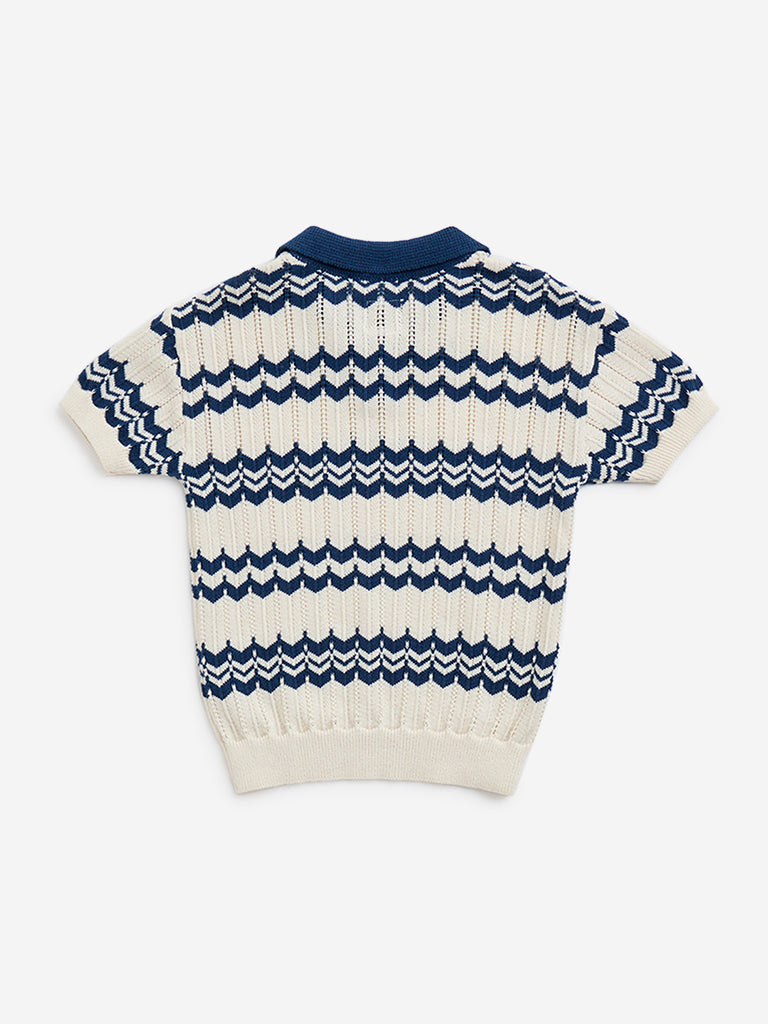 HOP Kids Navy Knit-Textured Cotton-Blend T-Shirt