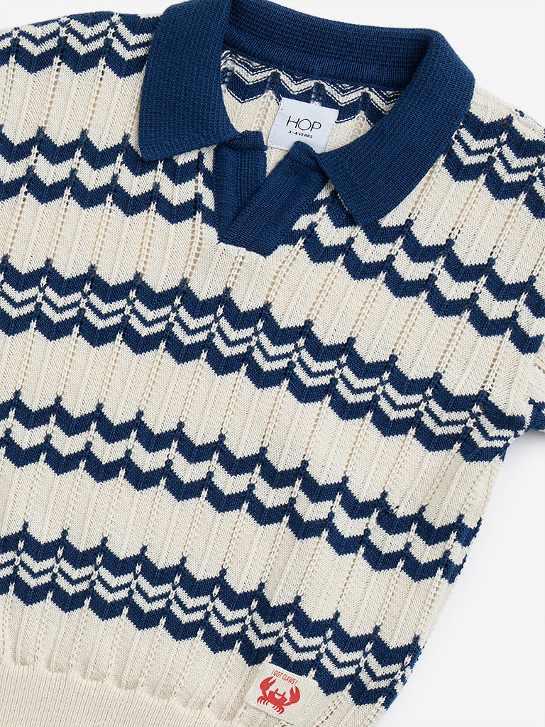 HOP Kids Navy Knit-Textured Cotton-Blend T-Shirt