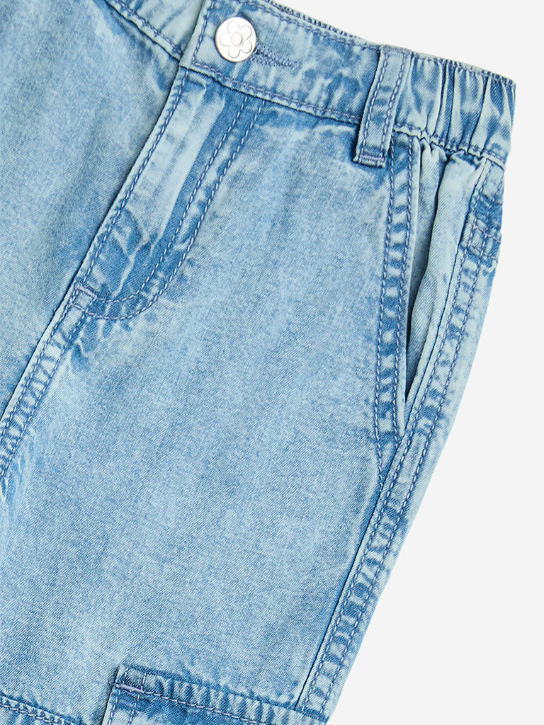 Westside HOP Girls' Kids Light Blue Embroidered Straight-Fit High-Rise Jeans for Casual Wear Zoom View