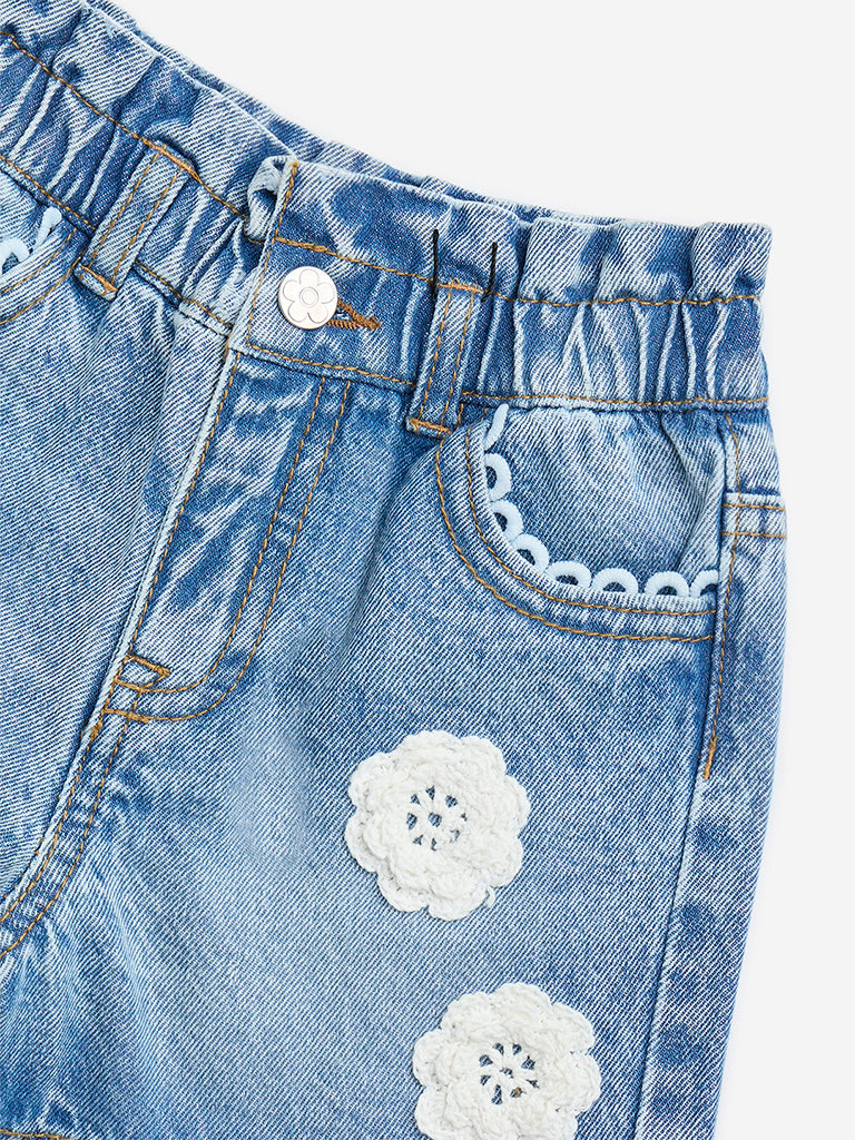 HOP Kids Blue Mid-Rise Denim Shorts