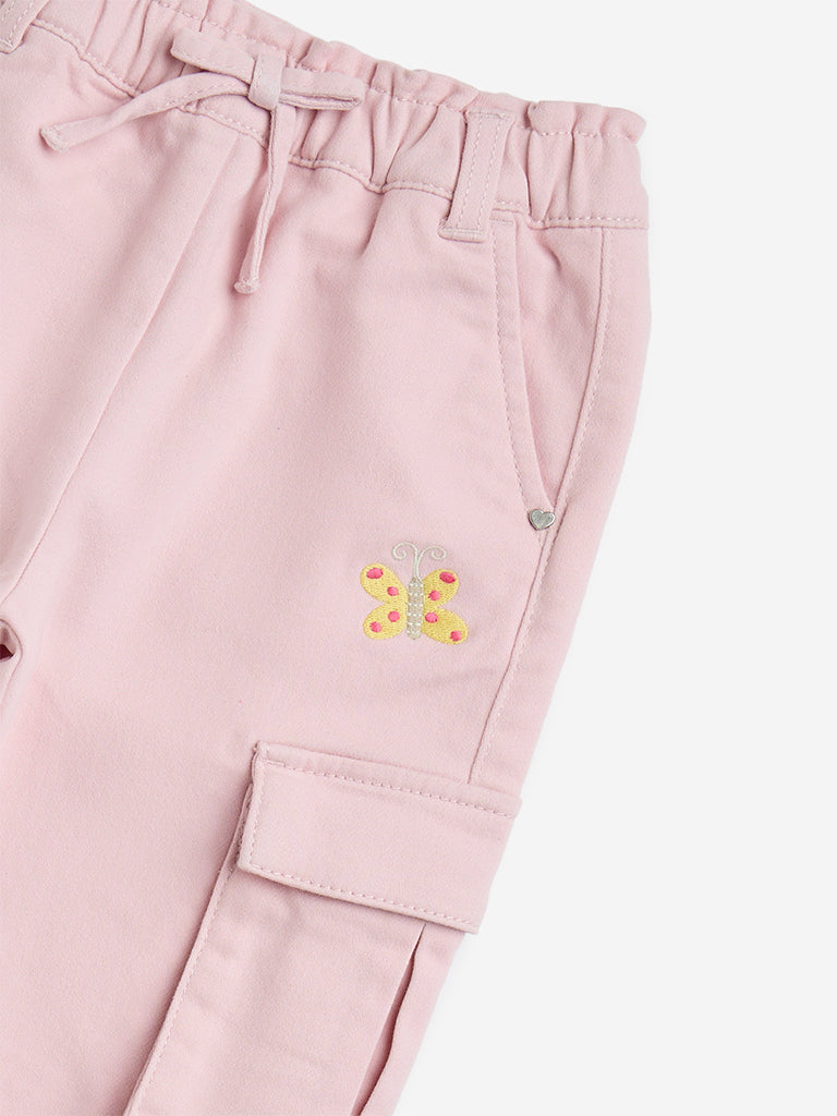 Westside HOP Kids Pink Cargo-Style Mid-Rise Cotton-Blend Joggers for Casual Wear Zoomed View