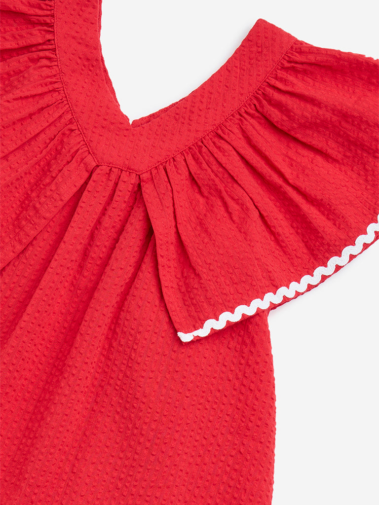 Westside HOP Kids Red Flared Cotton Dress for Casual Wear Zoomed View