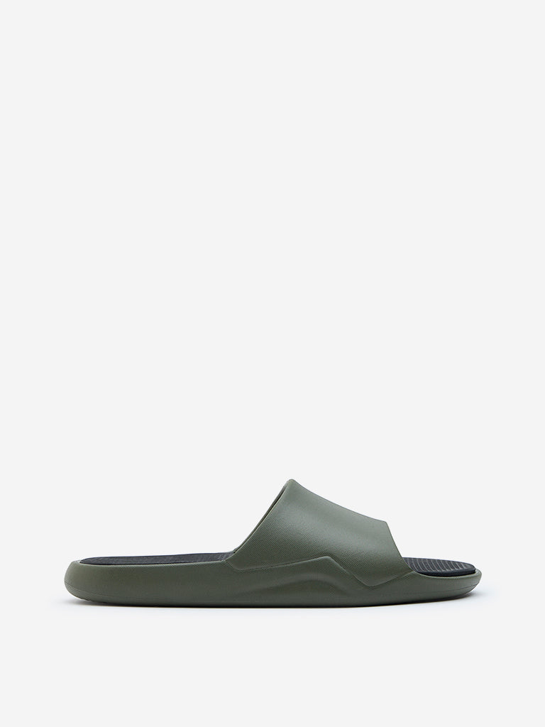 Westside SOLEPLAY Men's Olive Solid Slides for Casual Wear Side View