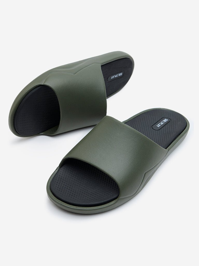 Westside SOLEPLAY Men's Olive Solid Slides for Casual Wear Zoomed View