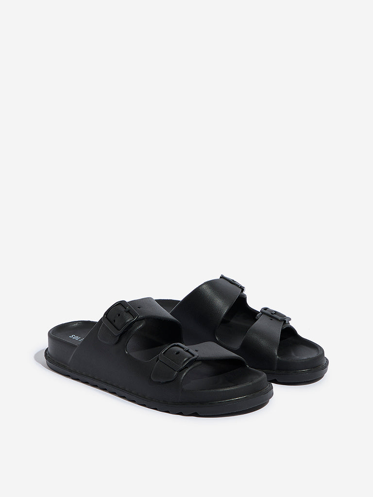 Westside SOLEPLAY Men's Black Double Band Slip-On Sandals Front View