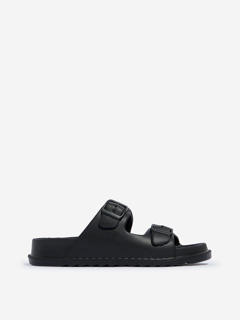 Westside SOLEPLAY Men's Black Double Band Slip-On Sandals Side View
