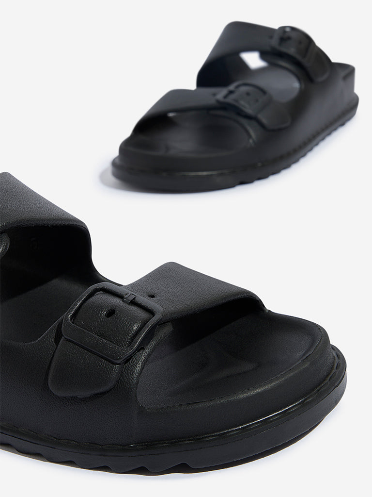 Westside SOLEPLAY Men's Black Double Band Slip-On Sandals Zoomed View