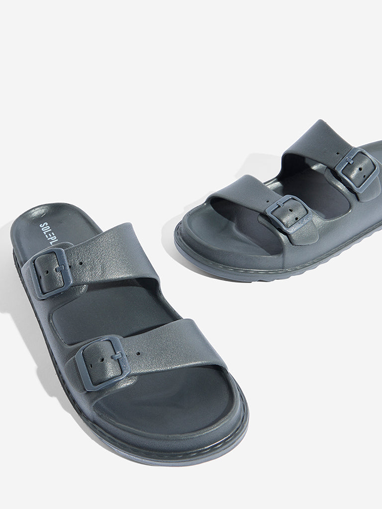 Westside SOLEPLAY Men's Dark Grey Buckled Slip-On Sandals Zoomed View