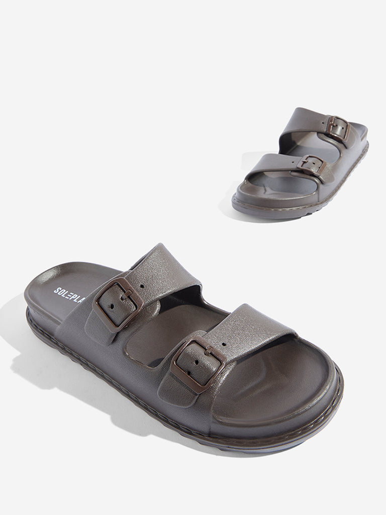 Westside SOLEPLAY Men's Brown Buckled Slip-On Sandals Zoomed View