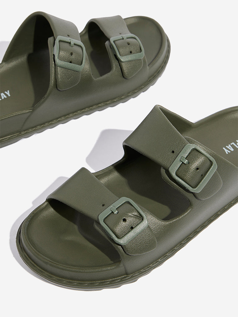 Westside SOLEPLAY Men's Olive Double Band Slip-On Sandals Zoomed View