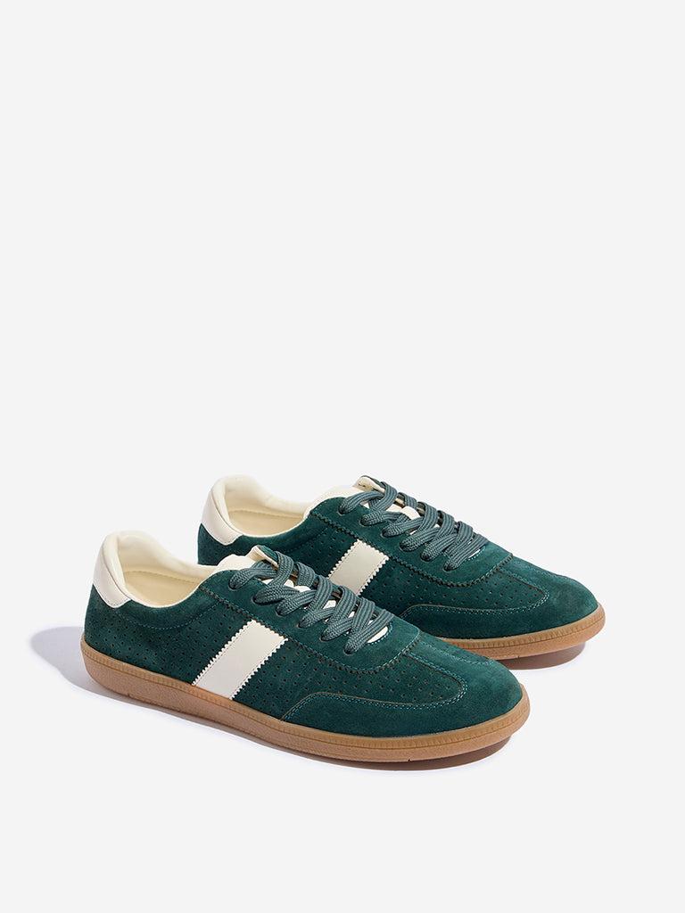 LUNA BLU Green Perforated Lace-Up Sneakers