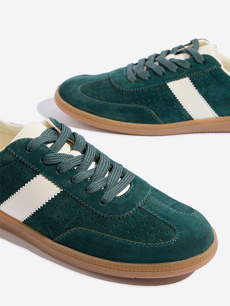 LUNA BLU Green Perforated Lace-Up Sneakers