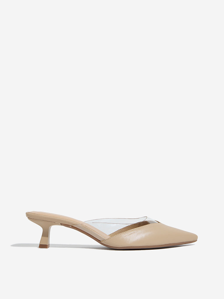 Westside LUNA BLU Women's Beige Vinyl Strap Mule Shoes Side View