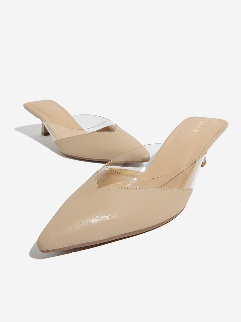 Westside LUNA BLU Women's Beige Vinyl Strap Mule Shoes Zoomed View