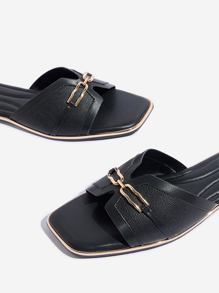 Westside LUNA BLU Women's Black Hardware-Detailed Slides for Casual Wear Zoomed View