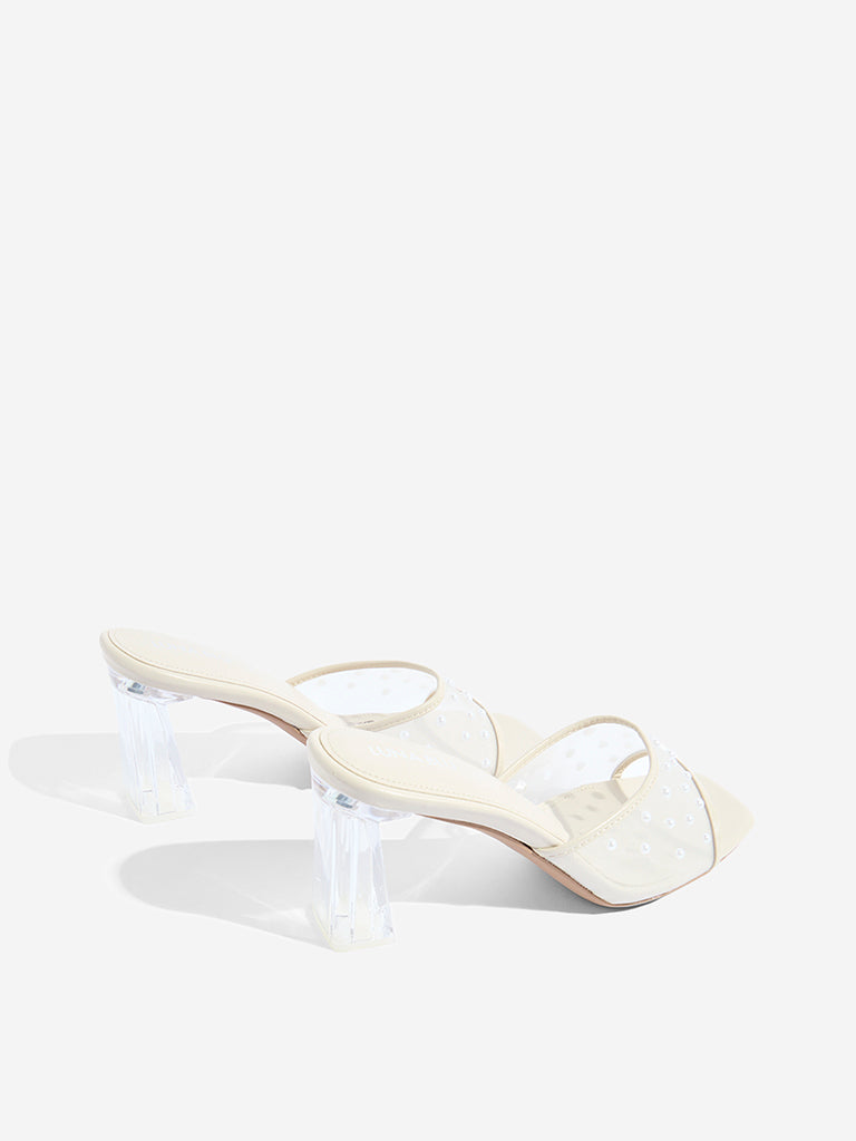 LUNA BLU Ivory Pearlescent Block Heel Sandals
