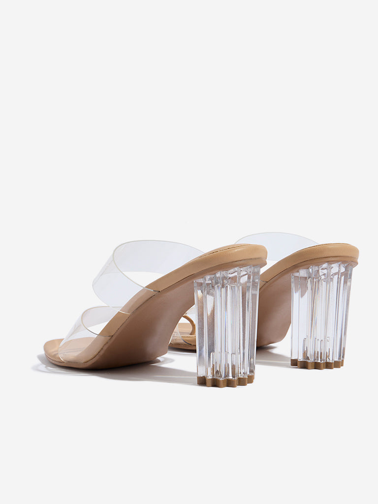 Westside LUNA BLU Women's Beige Toe-Ring Vinyl Heel Sandals Back View
