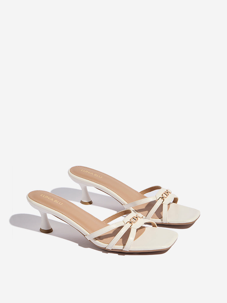 Westside LUNA BLU Women's White Metal-Detailed Heel Sandals Front View