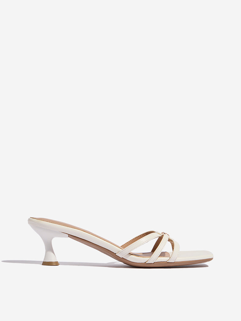 Westside LUNA BLU Women's White Metal-Detailed Heel Sandals Side View