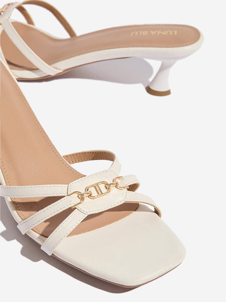 Westside LUNA BLU Women's White Metal-Detailed Heel Sandals Zoomed View