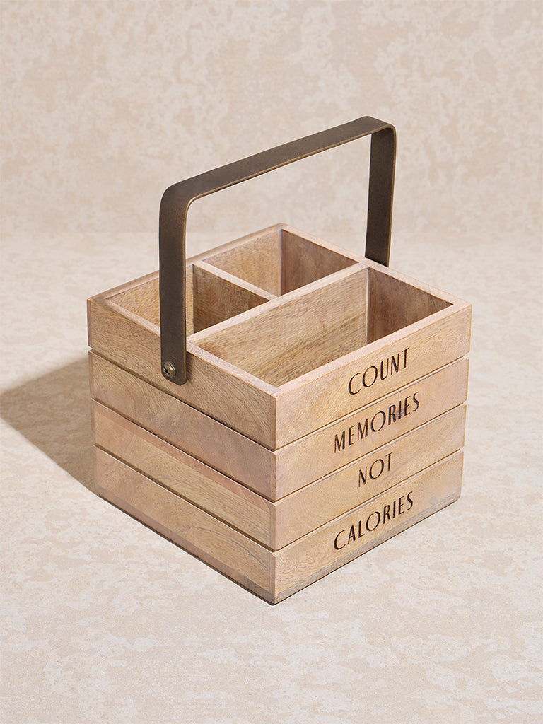 Westside Home Beige Text Design Wooden Cutlery Caddy