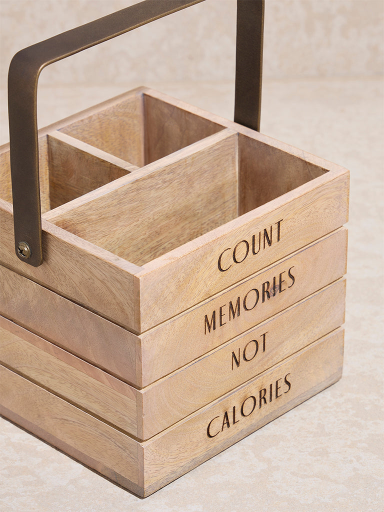 Westside Home Beige Text Design Wooden Cutlery Caddy