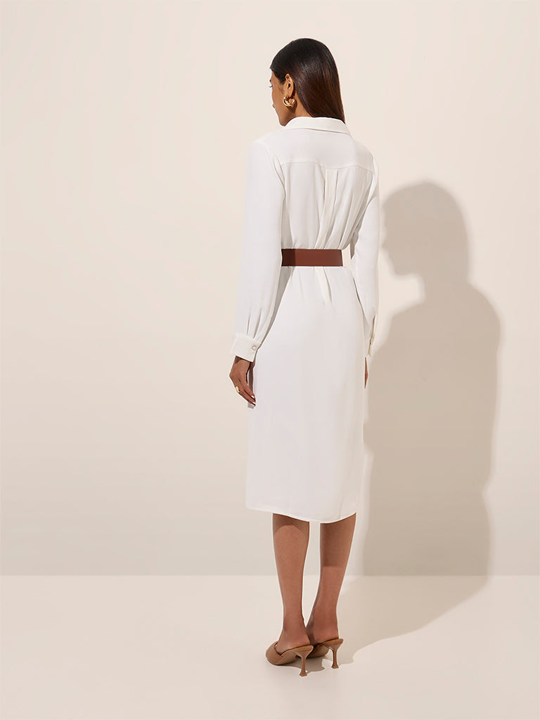 Westside Wardrobe Women's White Shirt Dress with Belt for Work Wear Work Wear Back View