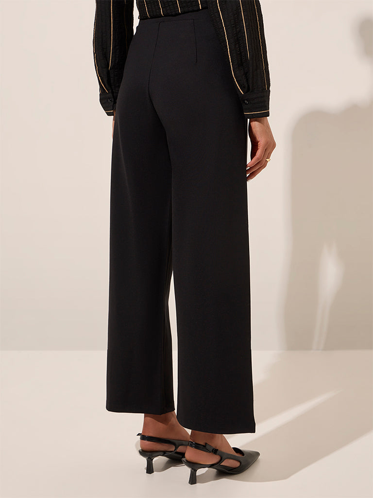 Westside Wardrobe Women's Black Solid High-Rise Formal Pants for Work Wear Work Wear Back View
