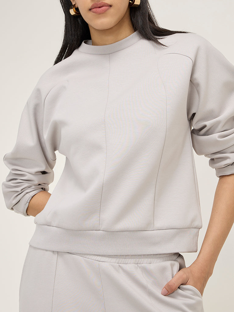 LOV Grey Solid Cotton-Blend Sweatshirt