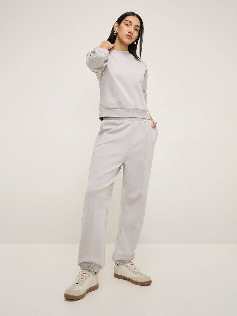 LOV Grey Solid Cotton-Blend Sweatshirt