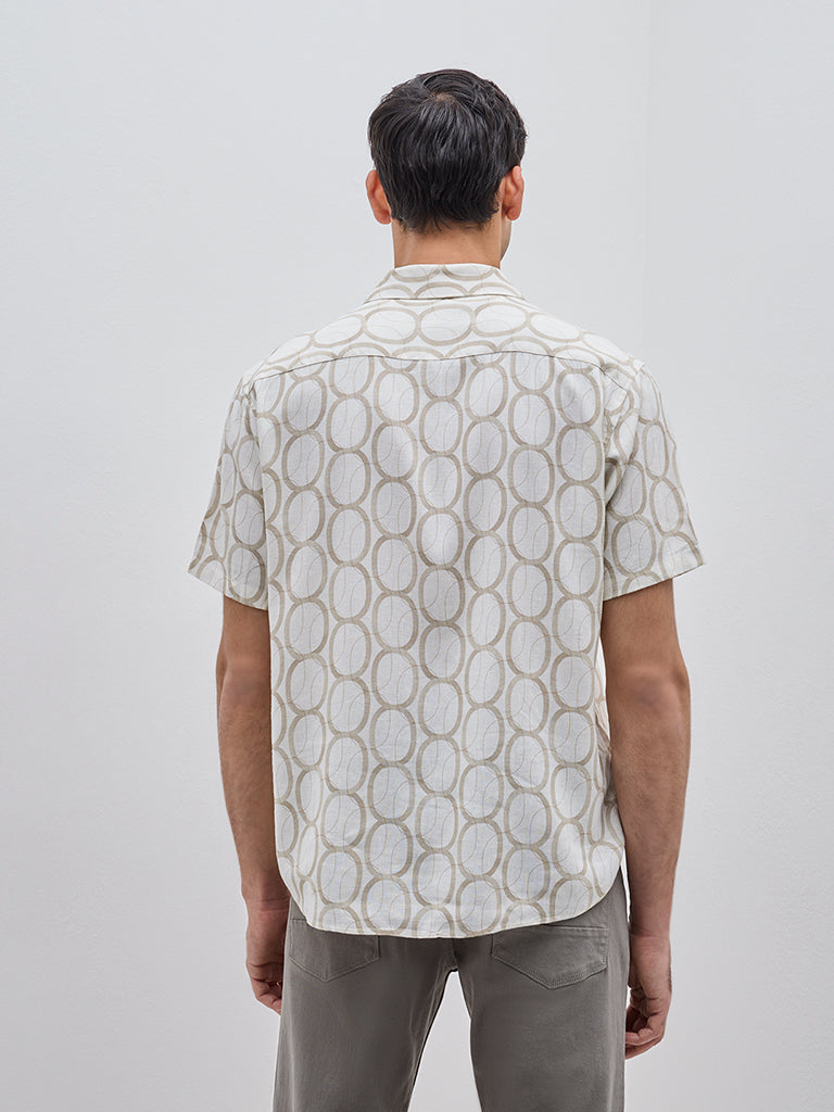 Westside Ascot Men's Beige Geometric Print Relaxed-Fit Shirt for Casual Wear Back View
