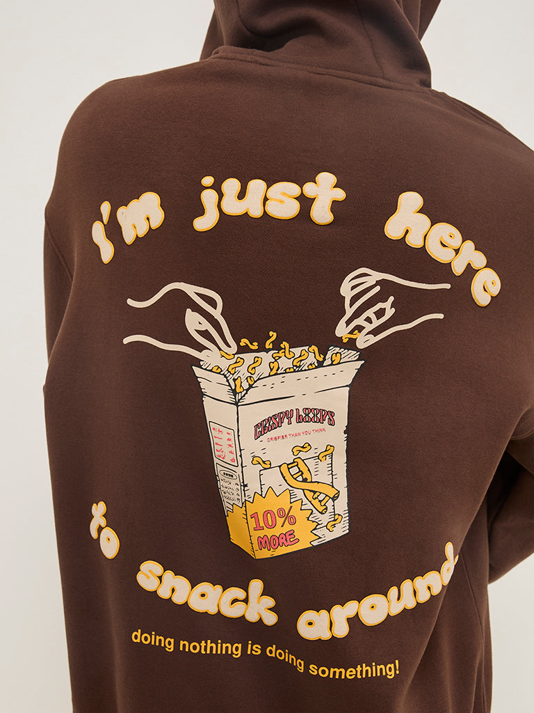 Nuon Brown Typographic Relaxed-Fit Cotton-Blend Sweatshirt