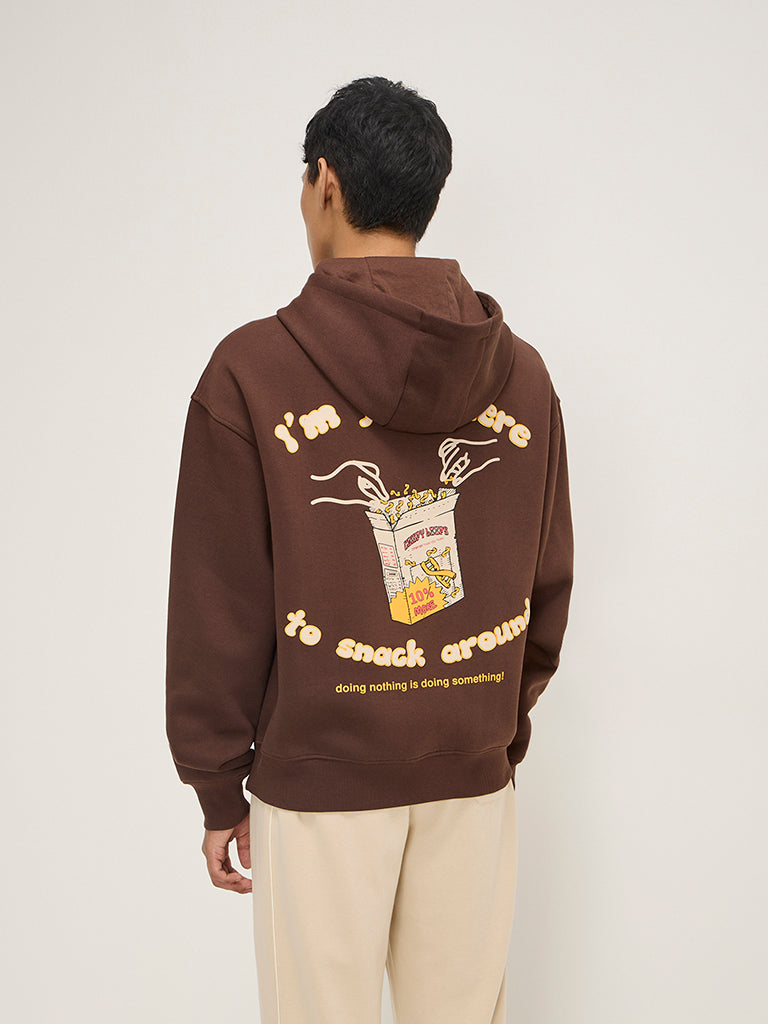 Nuon Brown Typographic Relaxed-Fit Cotton-Blend Sweatshirt
