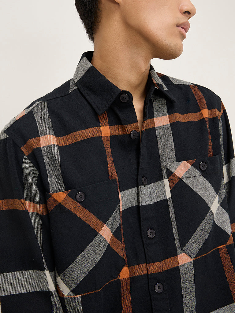 Nuon Black Checkered Relaxed-Fit Cotton Shirt