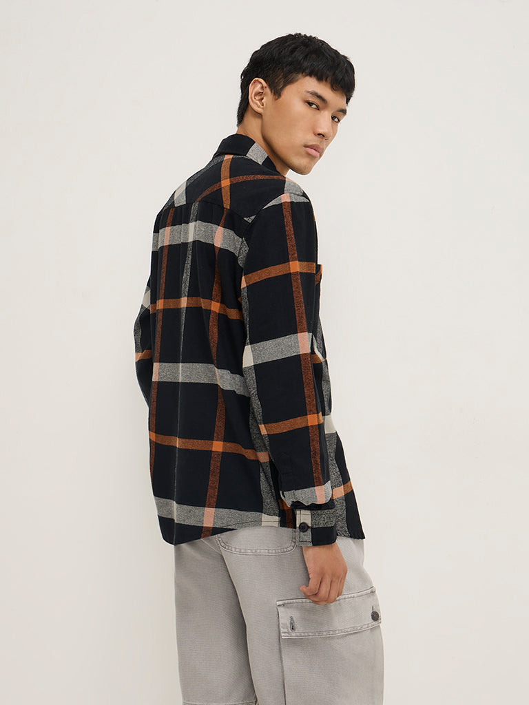 Nuon Black Checkered Relaxed-Fit Cotton Shirt