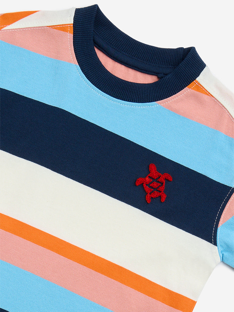 HOP Kids Multicolour Striped Cotton T-Shirt