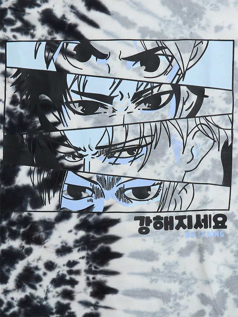 Westside Y&F Boy's Grey Tie-Dye Printed Cotton T-Shirt for Casual Wear Zoomed View