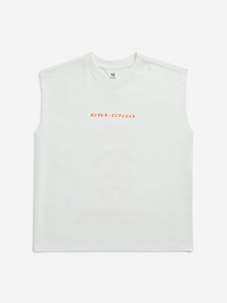 Y&F Kids White Text Printed Cotton T-Shirt