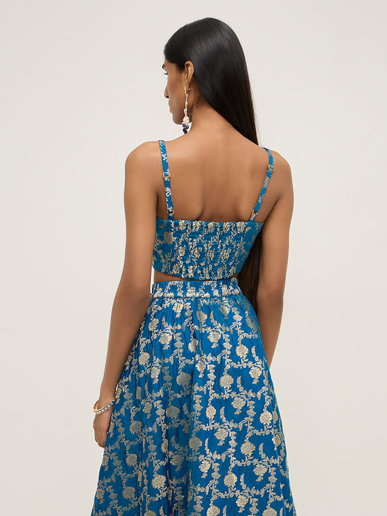 Vark Blue Brocade Design Blouse