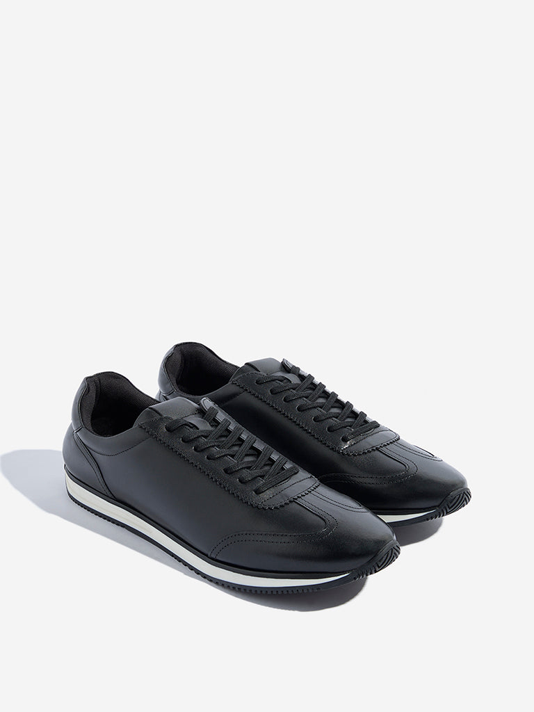 Westside SOLEPLAY Men's Black Solid Lace-Up Sneakers for Casual Wear Front View