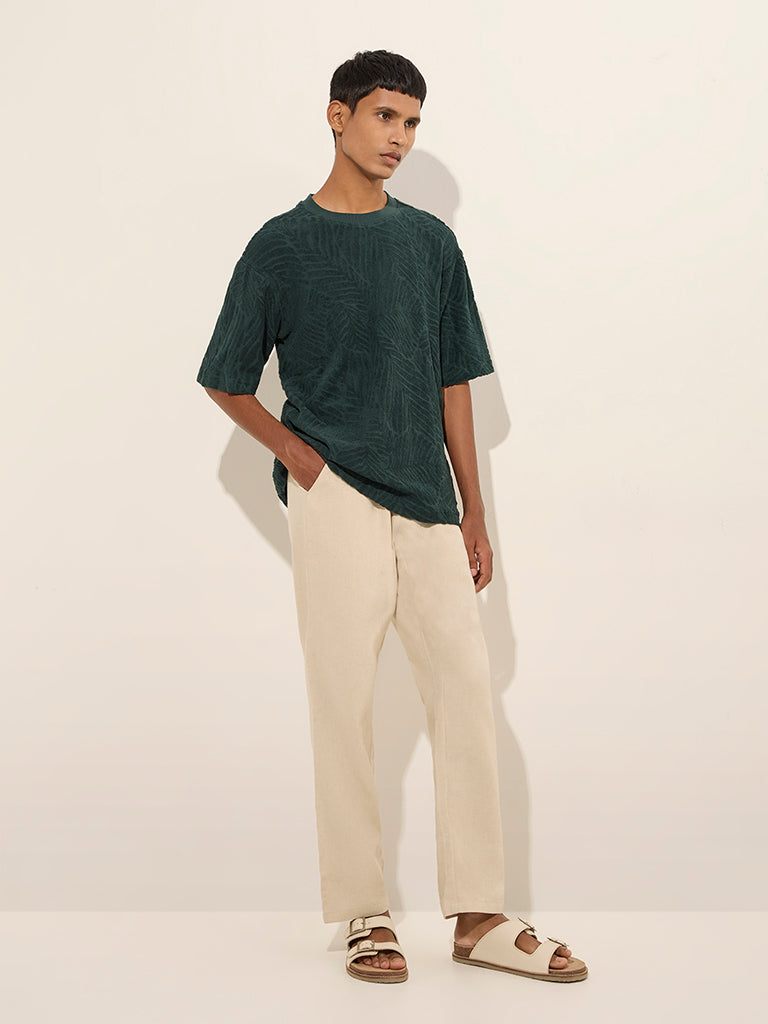 ETA Dark Green Leaf Design Relaxed-Fit Cotton T-Shirt