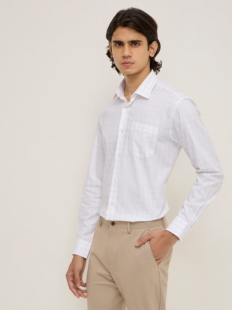 WES Formals White Checkered Relaxed-Fit Cotton Shirt