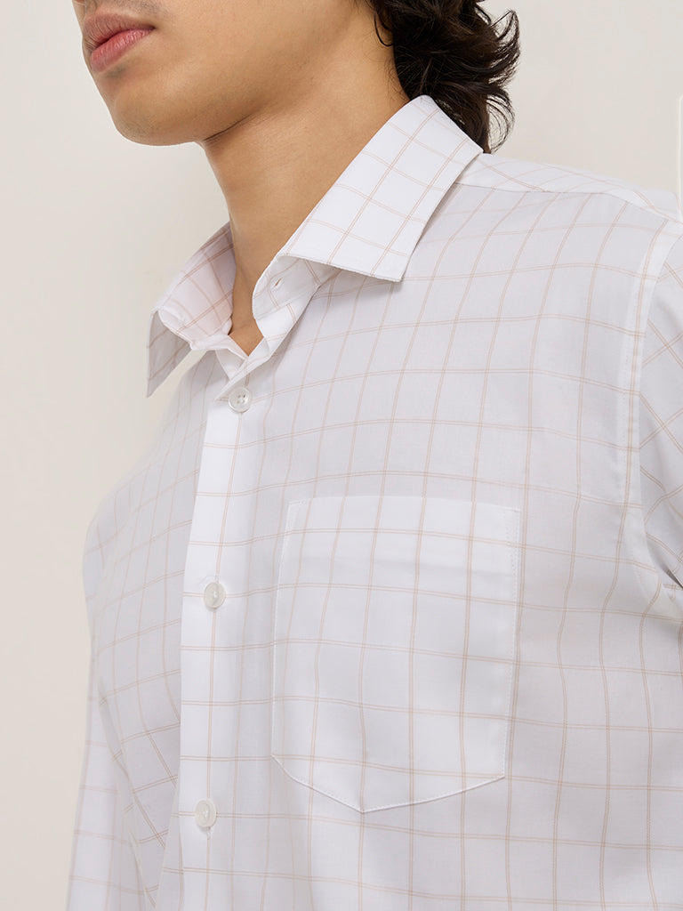 WES Formals White Checkered Relaxed-Fit Cotton Shirt